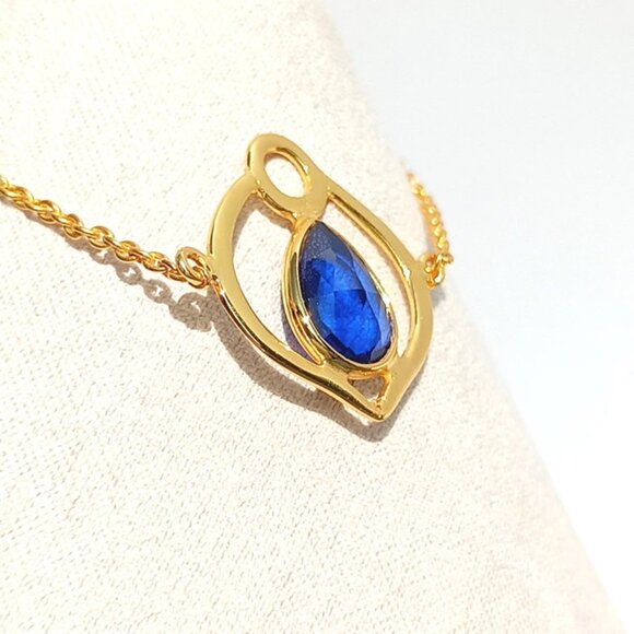 Tanzanite Sterling Silver 925 Dainty Chain Bracelet - 18K Gold Plated for Her - Picture 4 of 11